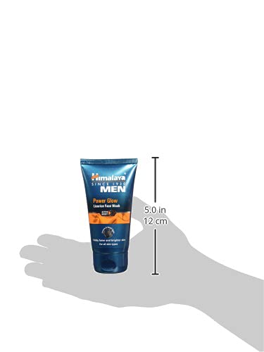 Himalaya Men's Face Wash tube shown on a hand with measurements