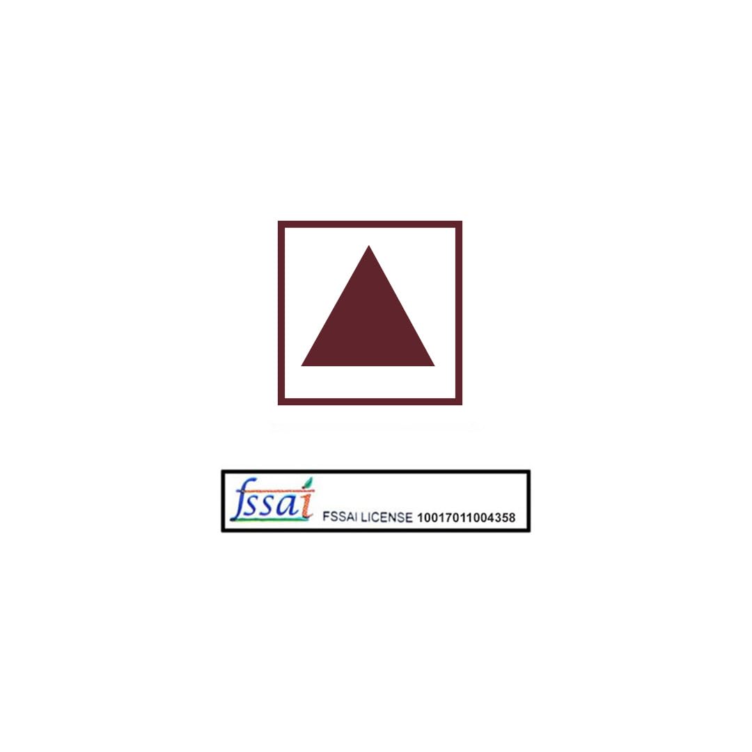 Logo with a red triangle and FSSAI certification on a white background