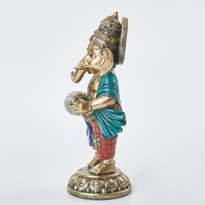 Handicraft Lord Ganesha Playing Musical Guitar, Dholak, Harmonium Resin Statue Showpiece Cute Figurines Set of 3 (Multicolour, 19cm Tall)