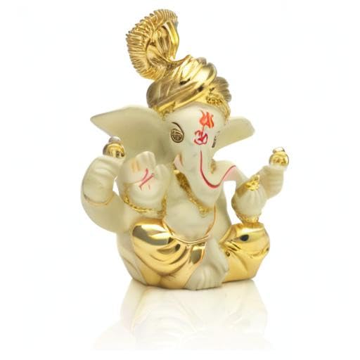 Ganesha Idol Terracotta Gold Plated Ganesh Statue (Golden, 8x6cm)