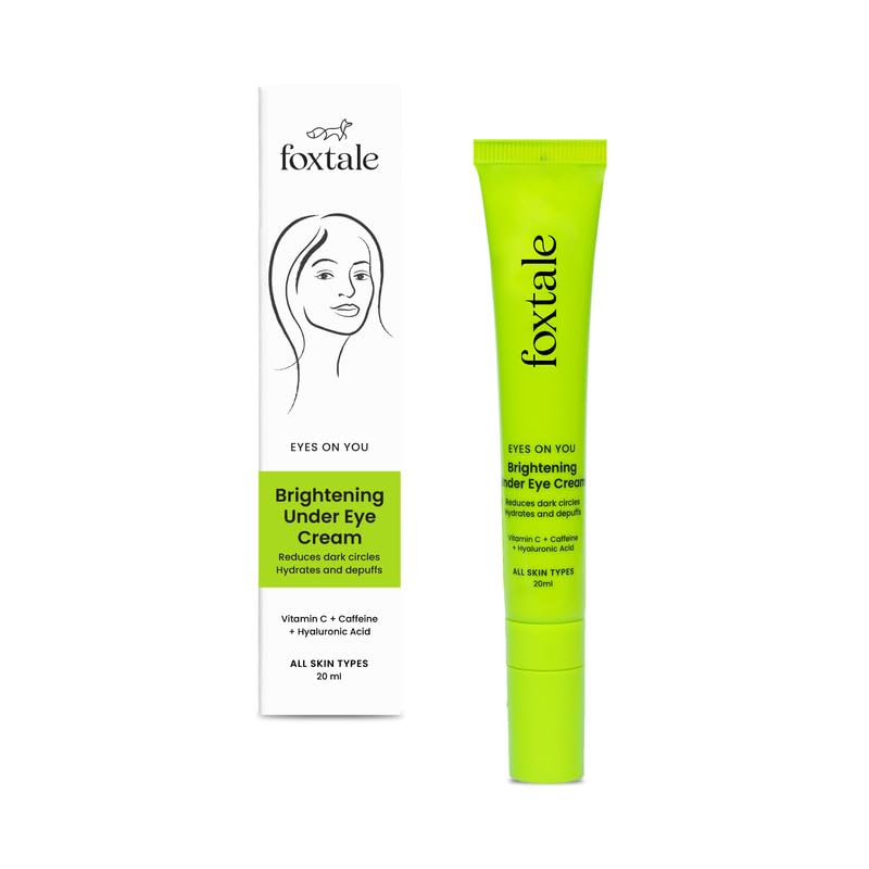 FoxTale Brightening Under Eye Cream|Vitamin C, Caffeine, And Hyaluronic Acid|Reduces Dark Circles And Puffy Eyes|Brightens Undereye With A Ceramic Tip|For All Skin Types|For Men And Women|20Ml