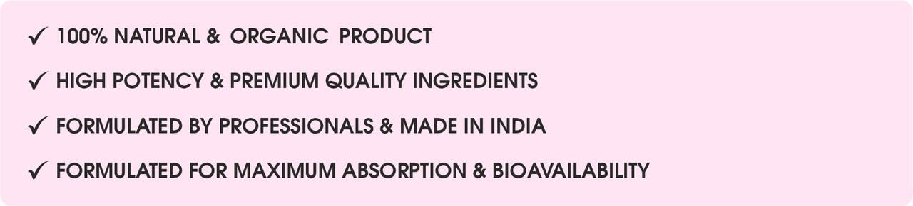 List of product features on a pink background