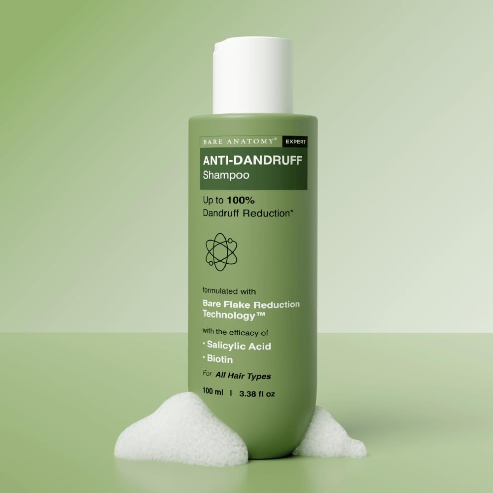 Bare Anatomy Anti Dandruff Shampoo | Reduces Up to 100% Dandruff and Strengthens Hair | Derma Approved Shampoo with Salicylic Acid & Biotin | Helps Remove Flakes and Itching | Shampoo For All Hair types | For Women And Men | 100ml