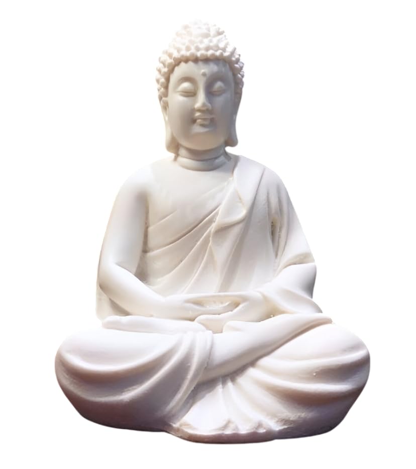 MAGIC CREATION White Buddha Idol 5 Inch | Peaceful Sitting Buddha Statue for Home Decor & Office | Premium Polyresin | Meditation Room, Office Table, Hall Showcase & Festive Gifting