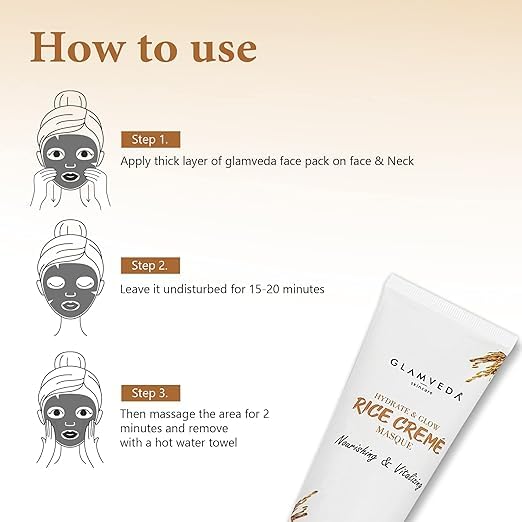 Glamveda Rice Creme Masque & Glow Cream Mask | Face Mask for Glowing Skin & Dull, Dry, Sensitive Skin | New-Age Ubtan Face Pack for All Skin Types | Men & Women | No Paraben, SLS | 80gm Pack of 1