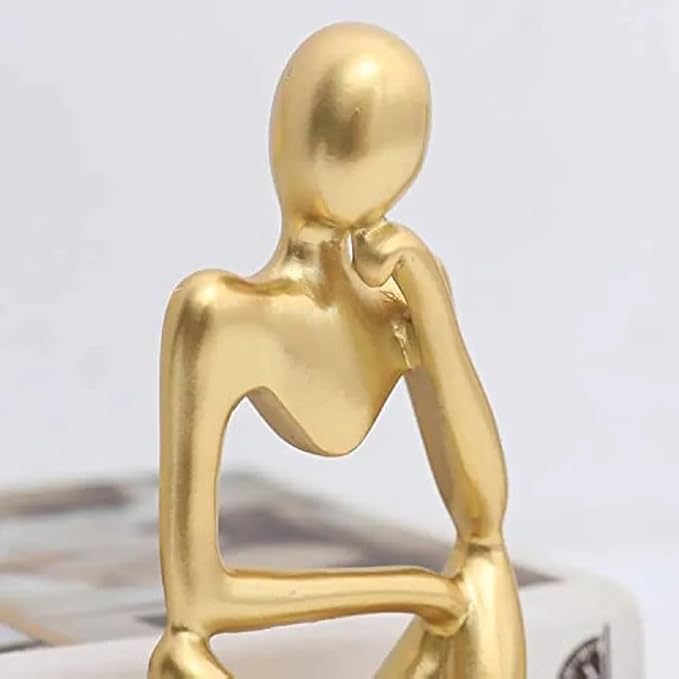 THE SACRED GIFTS Abstract Thinker Men Statues, Elegant Modern Art Showpiece for Home Decor, Living Room, Bedroom, Office, Bookshelf & Table Centerpiece, Thinker Sculpture (Set of 3) (Gold)