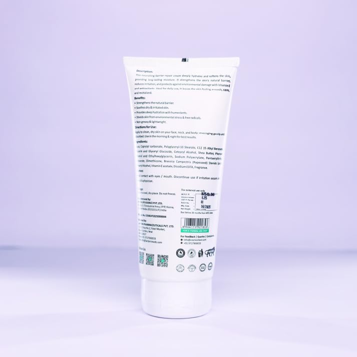 AquaDefense Barrier Repair Cream with Shea Butter, Glycerin & Vitamin E, 48-Hour Hydration & Skin Barrier Support, Lightweight Moisturizer for Dry & Sensitive Skin, 200 mL