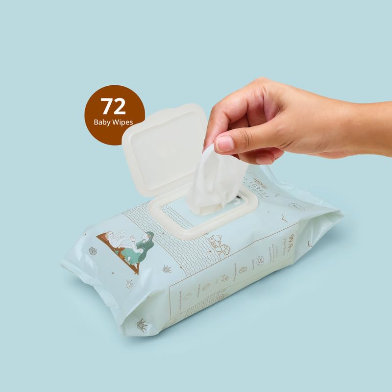 Baby Forest Neer 99.9% Water Baby Wipes | Ideal for 0 Plus Months | No Added Fragrance | Protects Baby's Skin | Dermatologically Tested | Plant-Based Formulations |72 wipes | 3x Thicker & Softer