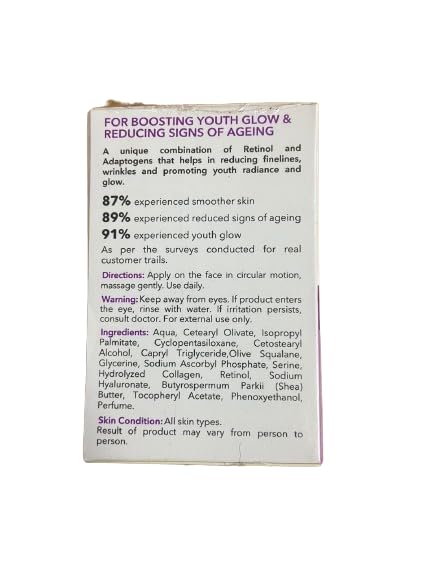 O3+ Derma Cult Retinol Cream Night Moisturizer for Wrinkles Radiance with Adaptogen, 25g
