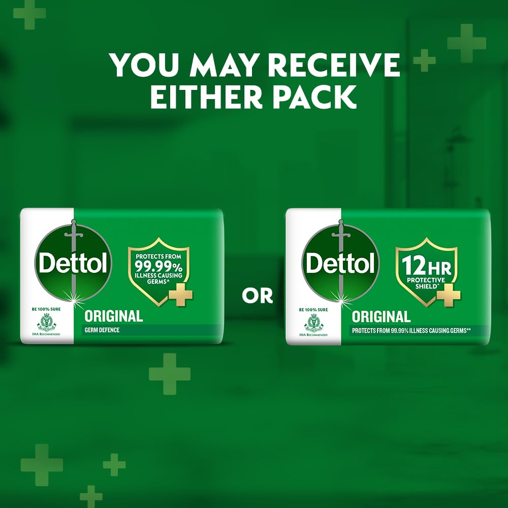 Dettol Original Bathing Soap Bar with 12 HR protective shield (400gm) | Kills 99.99% Germs, 100g (Pack of 4)