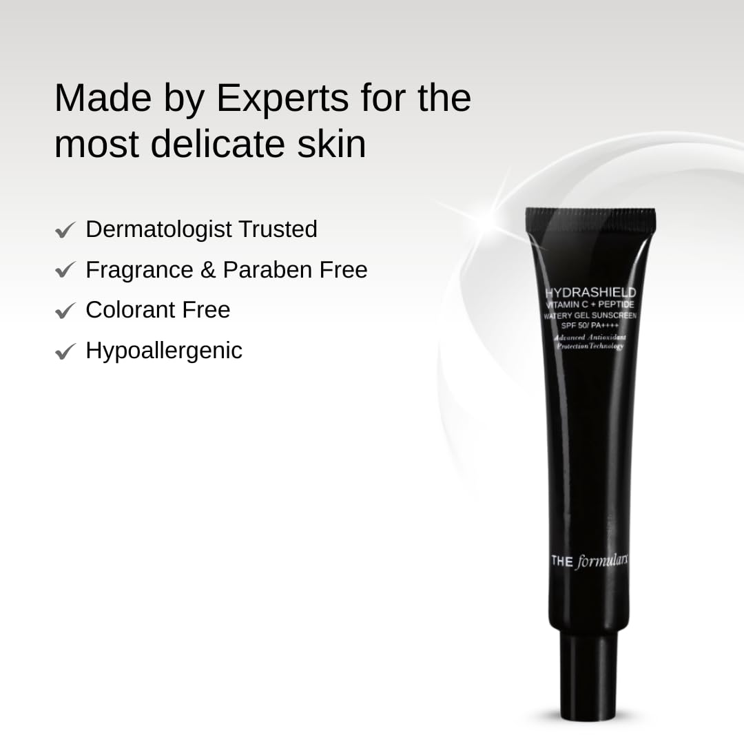 The Formularx Hydrashield Sunscreen SPF 50 PA++++ with Vitamin C & Peptide | For Oily, Acne, & Fungal Acne Prone Skin | Broad Spectrum UV & Blue Light Protection | Lightweight, No White Cast, Water & Sweat Resistant | 50g