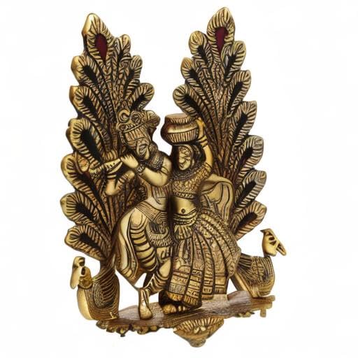 Decorative Golden Metal Radha Krishna Idol with Diya Decorative Showpiece for Home Decor Pooja Room Temple | Gift for Diwali Krishna Janmashtami Housewarming Wedding Birthday