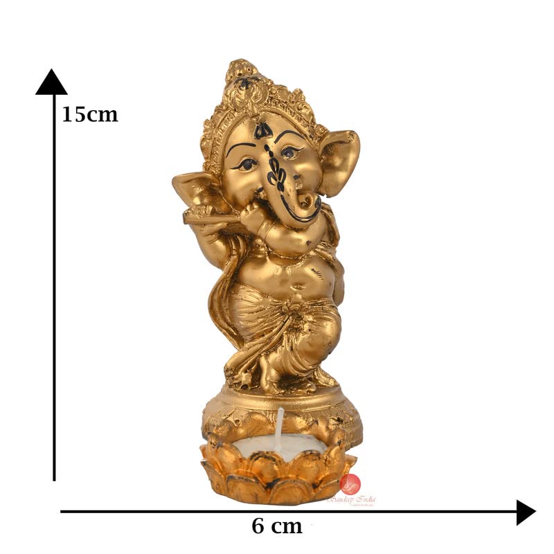 Golden Lord Ganesh Idol Figurine/Showpiece/Sculpture For Car Dashboard/Pooja Room/Table Decoration/Office Decors|Vinayaka Little Ganpati Aesthetic Lucky Gift For Diwali Birthday Festival