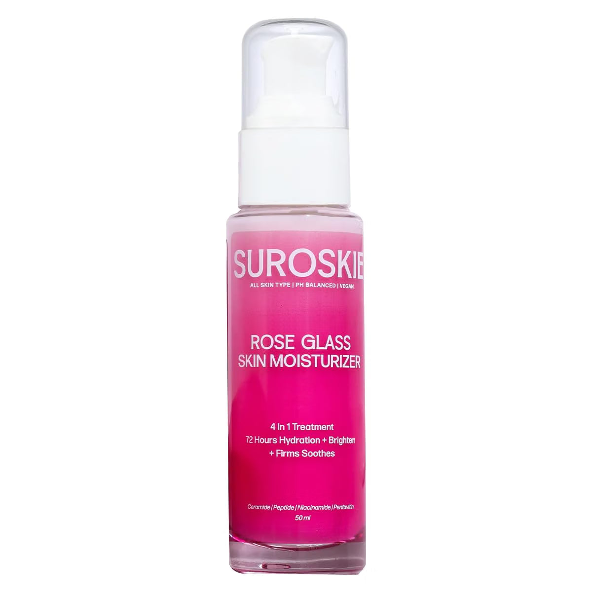 Suroskie Rose Glass Skin Moisturizer 50Ml | Enriched With Collagen, Ceramides & Polyglutamic | 4 In 1 Moisturizer, Glowing, Hydrating & Refreshing Skin | All Skin Types | Skin Care For Women