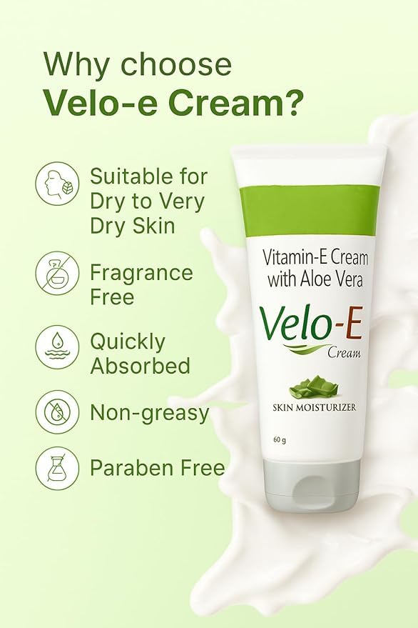 Velo E Skin Moisturizer Cream With Vitamin E,Aloe Vera (60gm)
