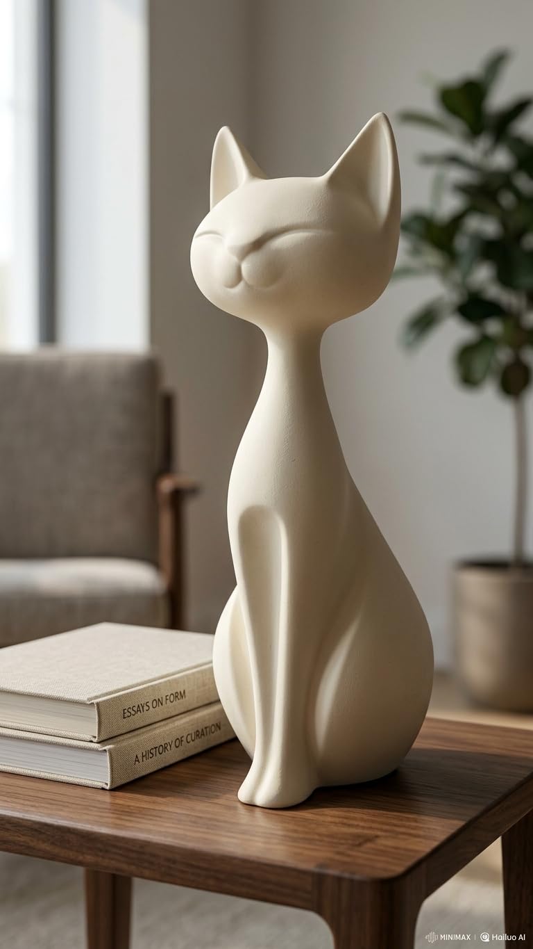 Meditation Cat Statue White | 3D Printed Yoga Cat Figurine | Sitting Cat Sculpture with Serene Expression | Home Décor Showpiece & Gift Item