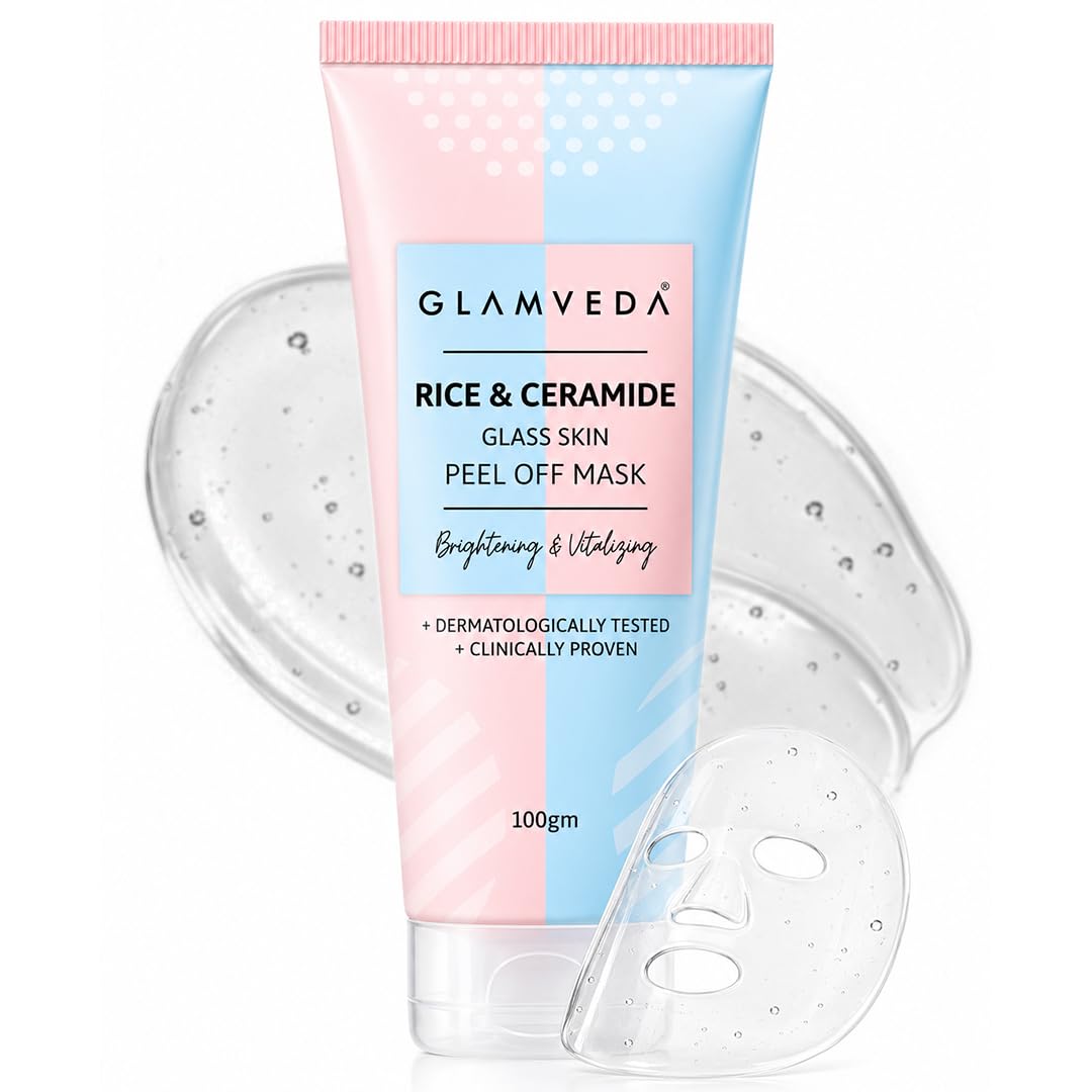 Glamveda Korean Rice & Ceramide Peel Off Mask for Men & Women | Brightening Face Pack for Even Tone Complexion & Anti-Ageing Care | Nourishes Dry & Dull Skin | Dermatologically Tested (100gm)