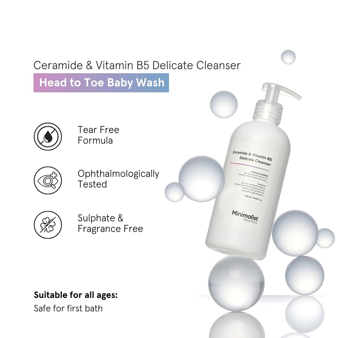 Minimalist Gentle Baby Body Wash for Bath from Head to Toe | Proven Safe & Pediatrician Approved Baby Wash for Daily Use | Tear-free | pH 5.5 | Ceramide & Vitamin B5 Delicate Cleanser | 400 ml