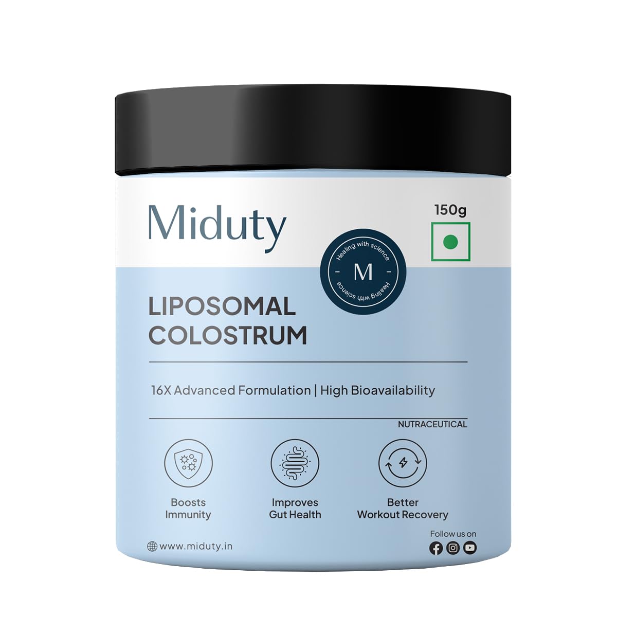 Zephivo Miduty by Palak Notes Liposomal Colostrum - Increase bone and muscle mass - Probiotic Supplement for Gut Health - Muscle Growth - Boosts Immunity - Better Workout recovery - Colostrum Powder - 150 gm