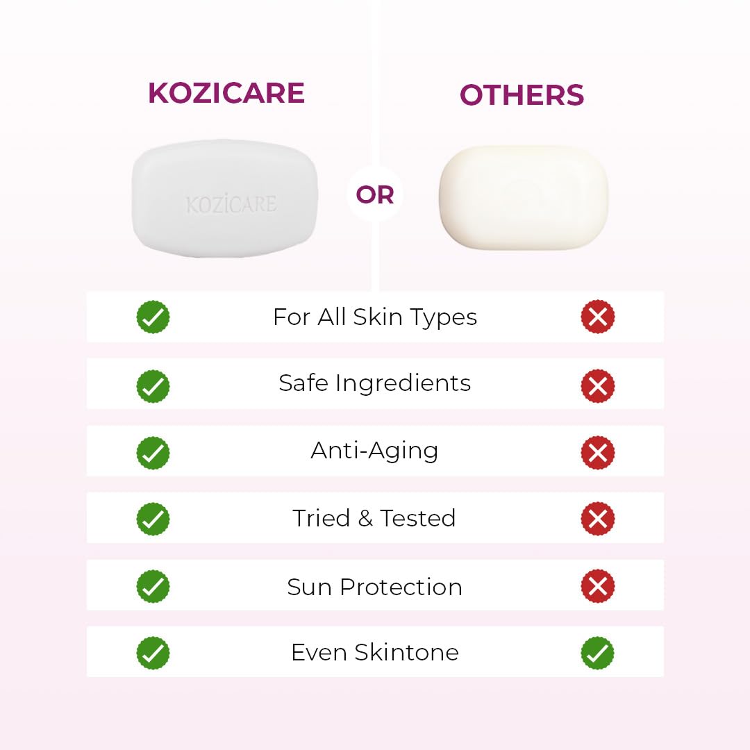 Kozicare Kojic Acid Soap & Glutathione | Whitening | Body Tan Removal | Bath for Men & Women | Remove Dark Spots & Hyperpigmentation | For Glowing Skin - Pack of 3