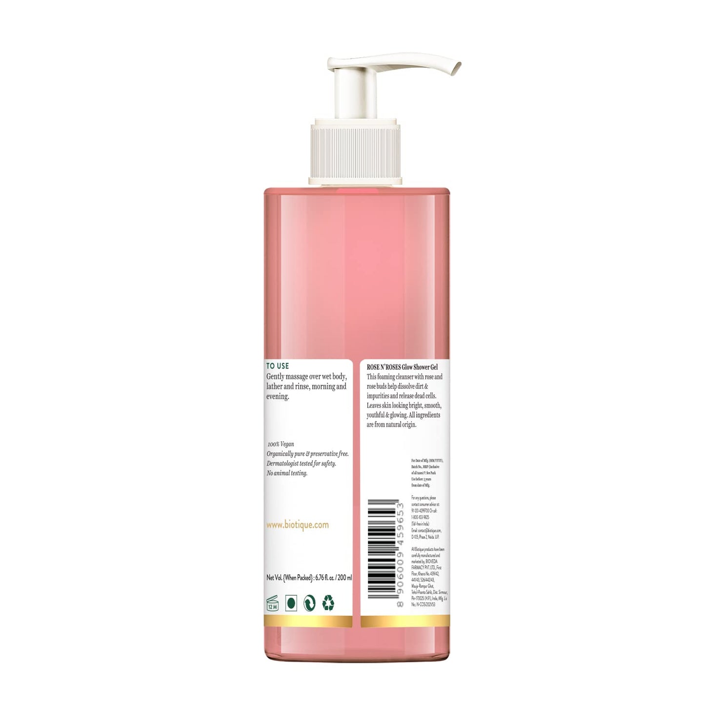 Pink bottle with pump and label on a white background