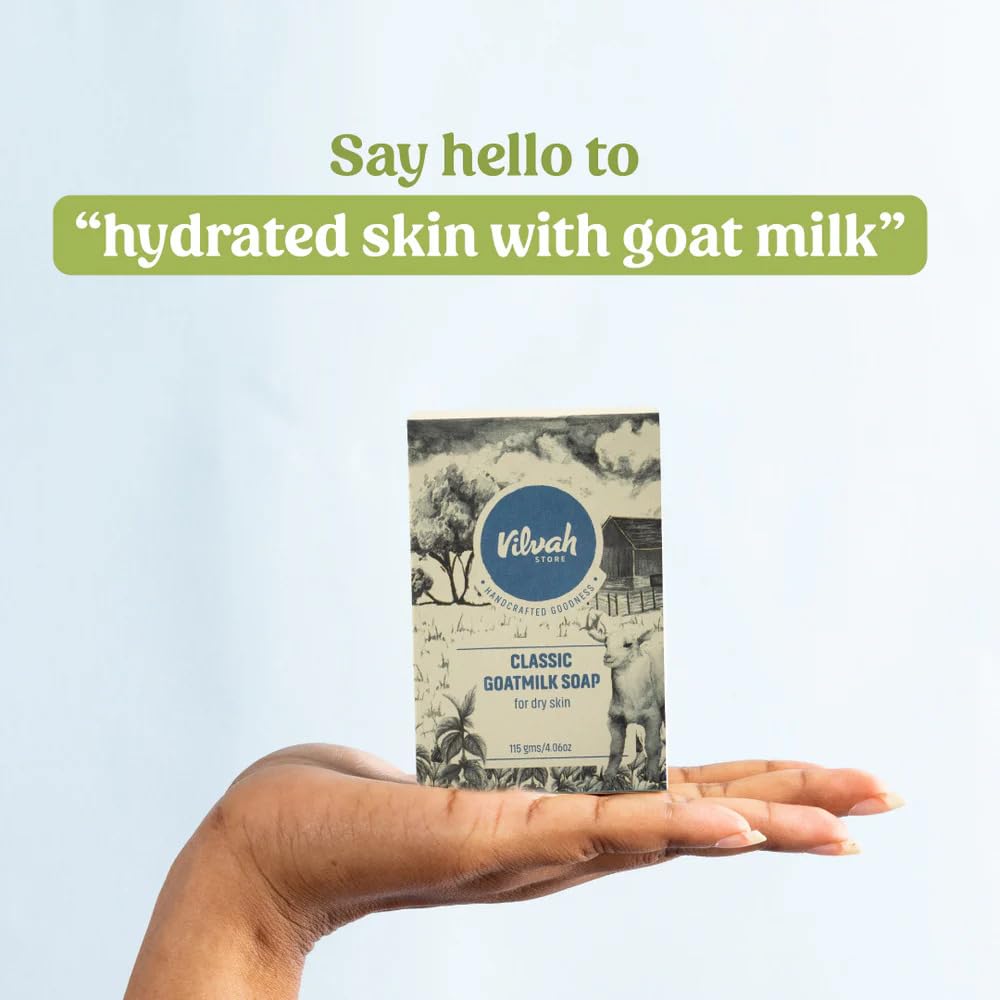Vilvah Classic Goat Milk Soap | Skin Brightening, Deep Moisturizing | With Goat Milk, Olive Oil & Coconut Oil | Soap for Women & Men | For All Skin Types | 115g