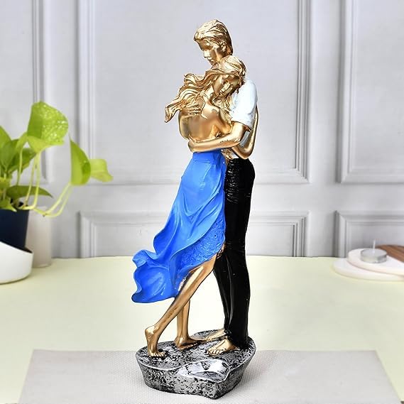 Valentine Romantic Love Couple Statue Showpiece Figurine for Home Decor Living Room (Blue)
