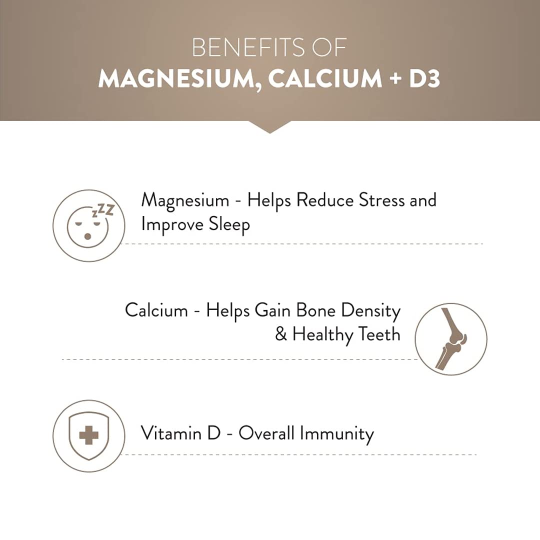 Zephivo Swisse Magnesium, Calcium+D3 Supports Muscle Function, Energy & Bone Health (Manufactured In Australia) - 60 Tablets (1 Tablet Per Serving)