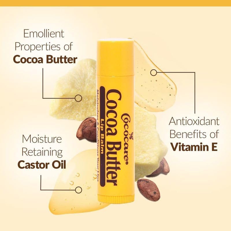 Cococare Cocoa Butter Lip Balm - The Little Yellow Stick Enriched with Natural Cocoa Butter - Conditions & Protects Lips with Hydrating Formula - 0.15oz