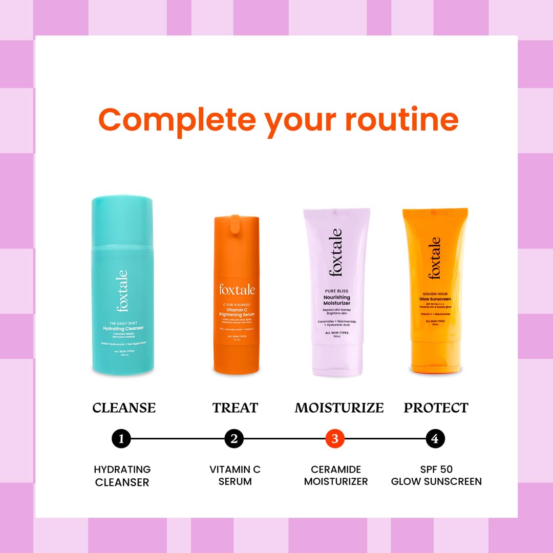 Foxtale Nourishing Ceramide Face Moisturizer with Niacinamide for 100 Hr Hydration, Lightweight & Non-Sticky, For Soft & Glowing Skin, Men & Women, All Skin Types, 50 ml
