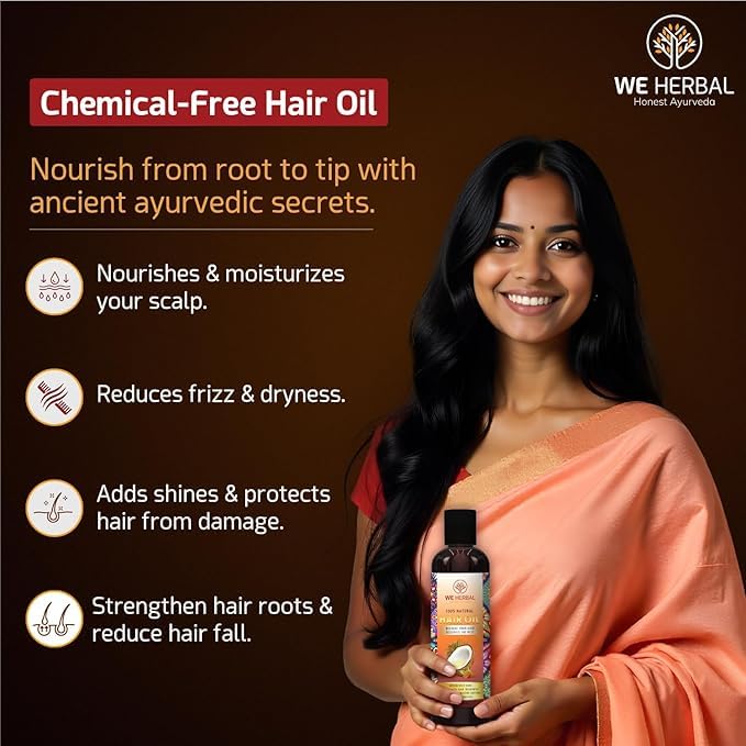 WE HERBAL Natural Hair Oil for Men & Women, Promotes Hair Growth, Prevents Premature Greying & Hair Fall, Chemical Free, For All Hair Types, 100ml