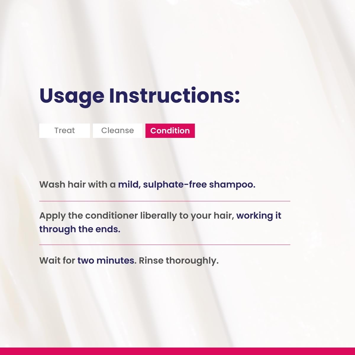 Usage instructions for hair care product with a white background
