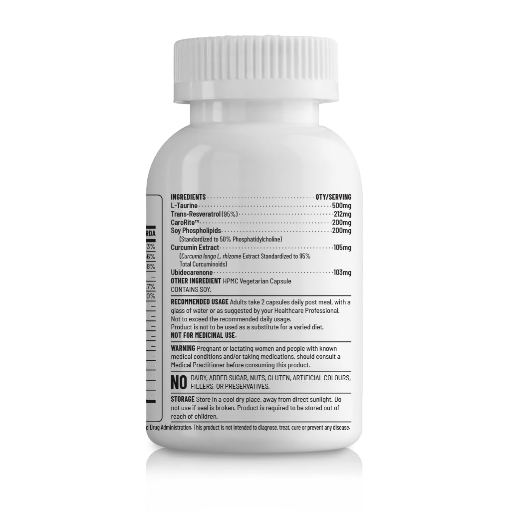 Zephivo Unived Advanced nutrients With Carorite™ (Carotenoid complex), Coenzyme Q10, Curcumin, Trans-resveratrol, Choline & L-taurine | Advanced formula to support healthy aging | 60 Vegan Capsules