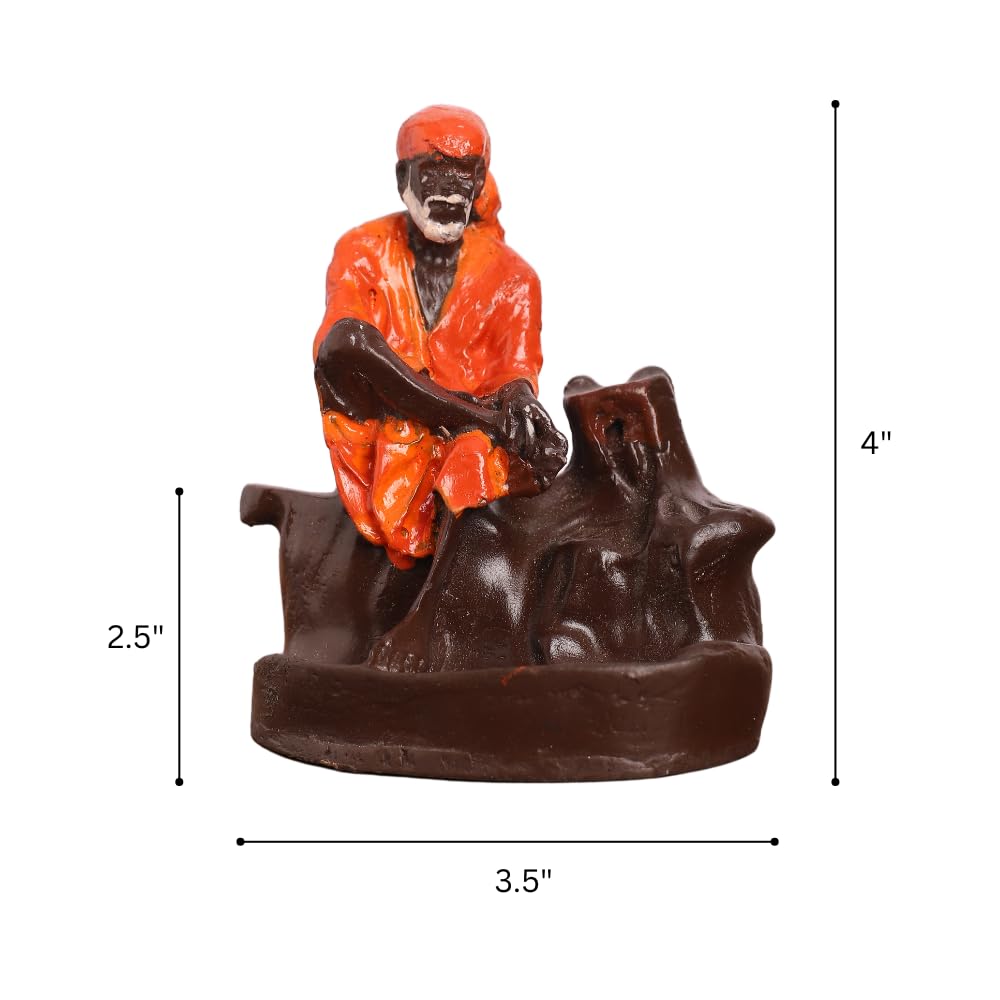 Brown & Orange Shai Baba Idol Statue with 8 Smoke Incense Backflow Fountain Cone Incense Holder | for Table, Home Decorative Showpiece Item