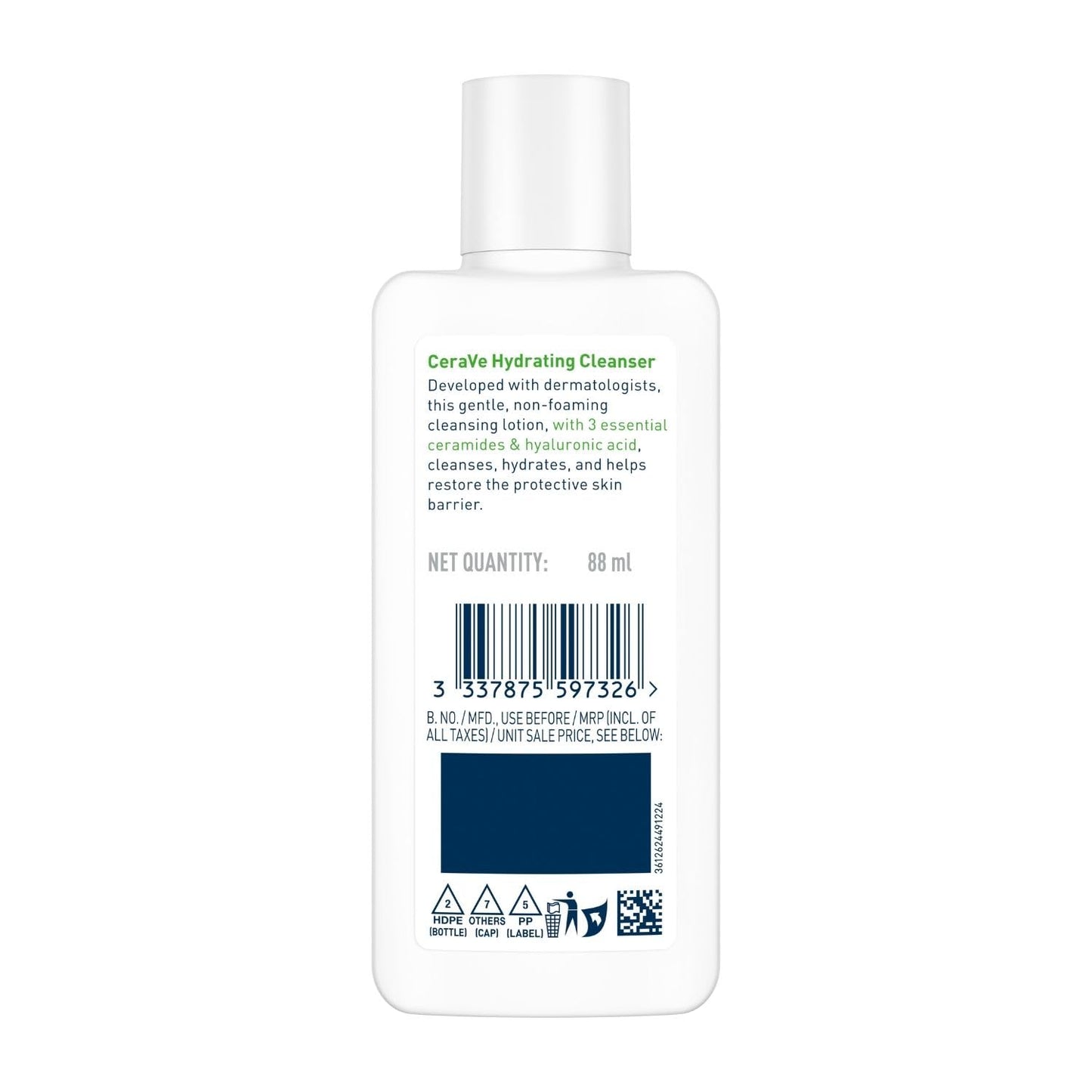 CeraVe Hydrating Cleanser For Normal To Dry Skin (88ml) - Non-Foaming Face Wash with Hyaluronic Acid And Ceramides | Non-Comedogenic, Non-Irritating And Fragrance-Free Cleanser