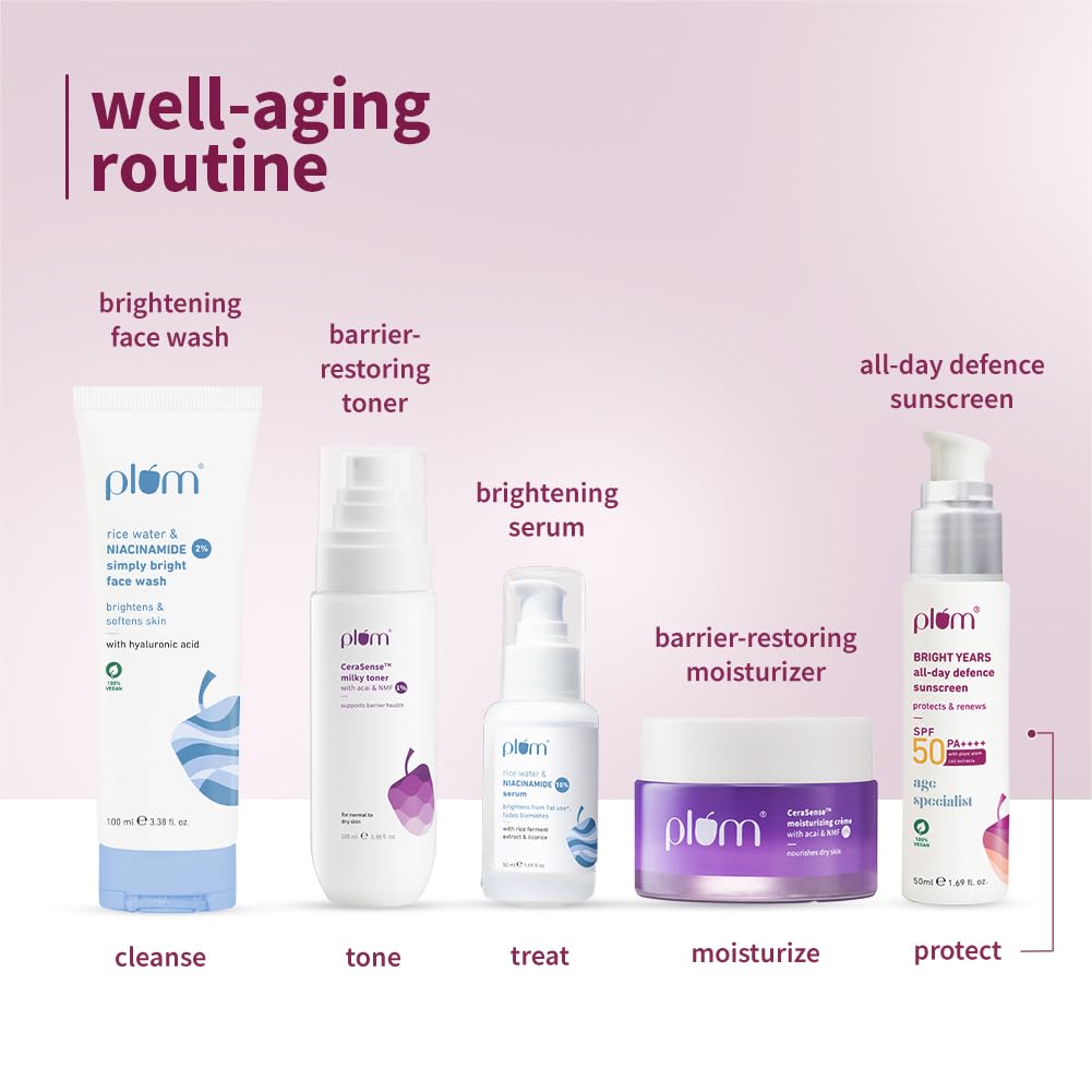 Plum Bright Years All Day Defence Cream SPF 50 PA+++| Sun Protection | For Ageing Skin | 100% Vegan, Cruelty Free | 50ml