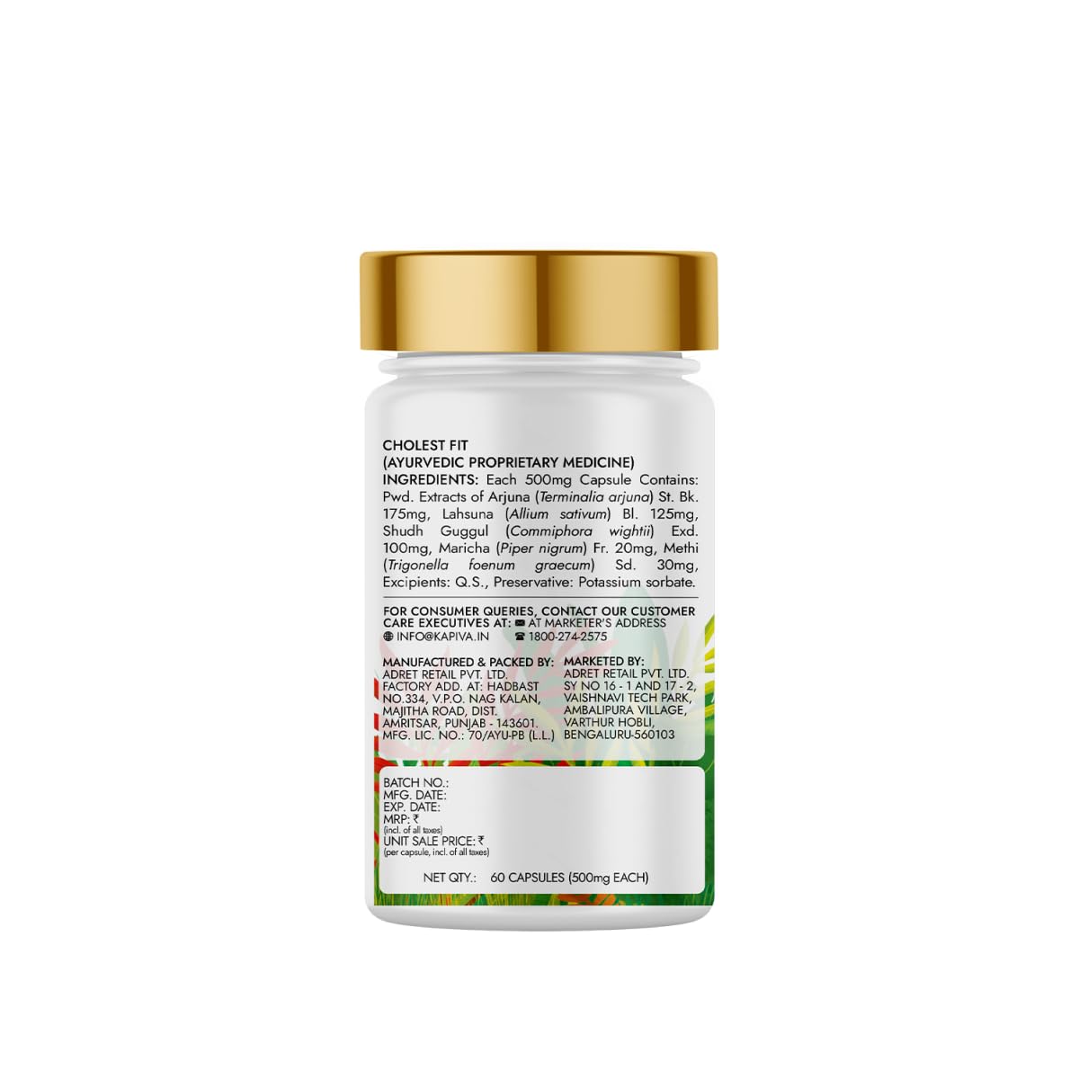 Kapiva Cholest Fit Capsules | Helps Manage Cholesterol with Arjuna, Guggul, Garlic, and 2 more herbs | 100% Ayurvedic | 1 Month Pack for Cholesterol Care | 60 Capsules/Tablets