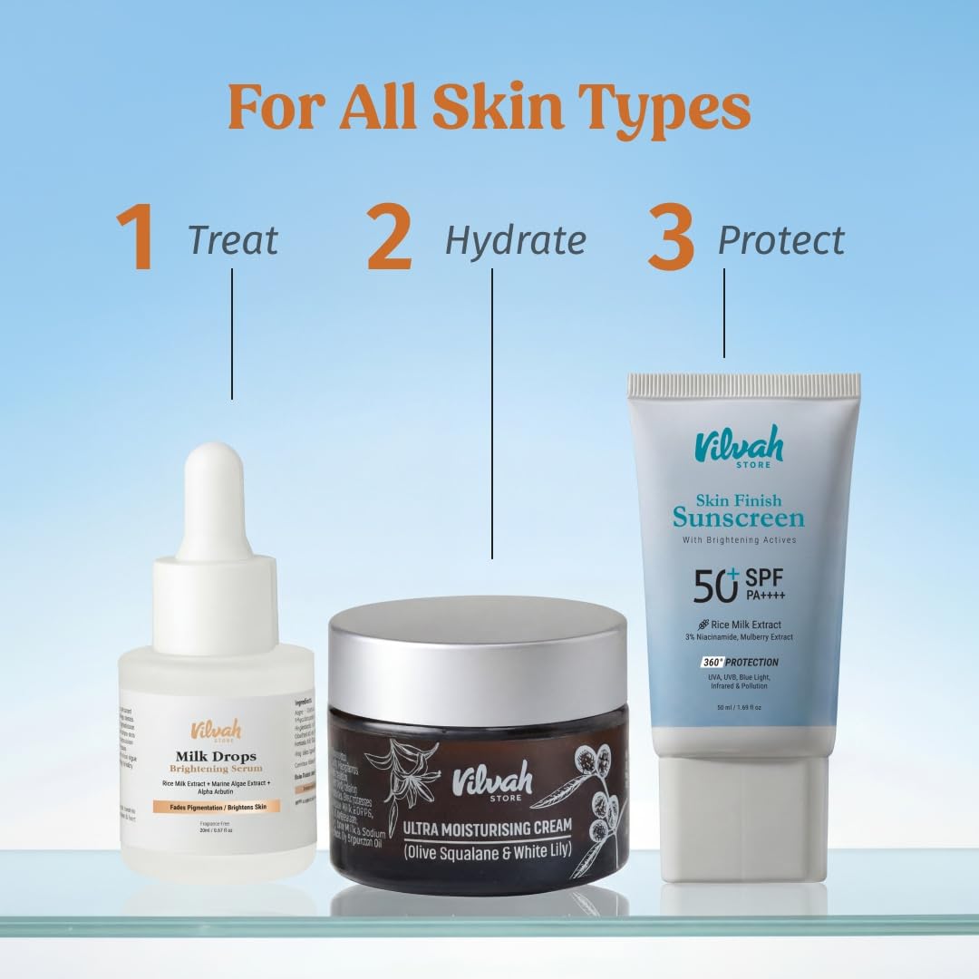 Vilvah Ultra Moisturising Cream for Face | Lightweight, Non-Greasy Moisturiser | Hydration & Skin Barrier Repair| With Olive Squalane, White Lily & Goji Berry | For All Indian Skin Types | 50g