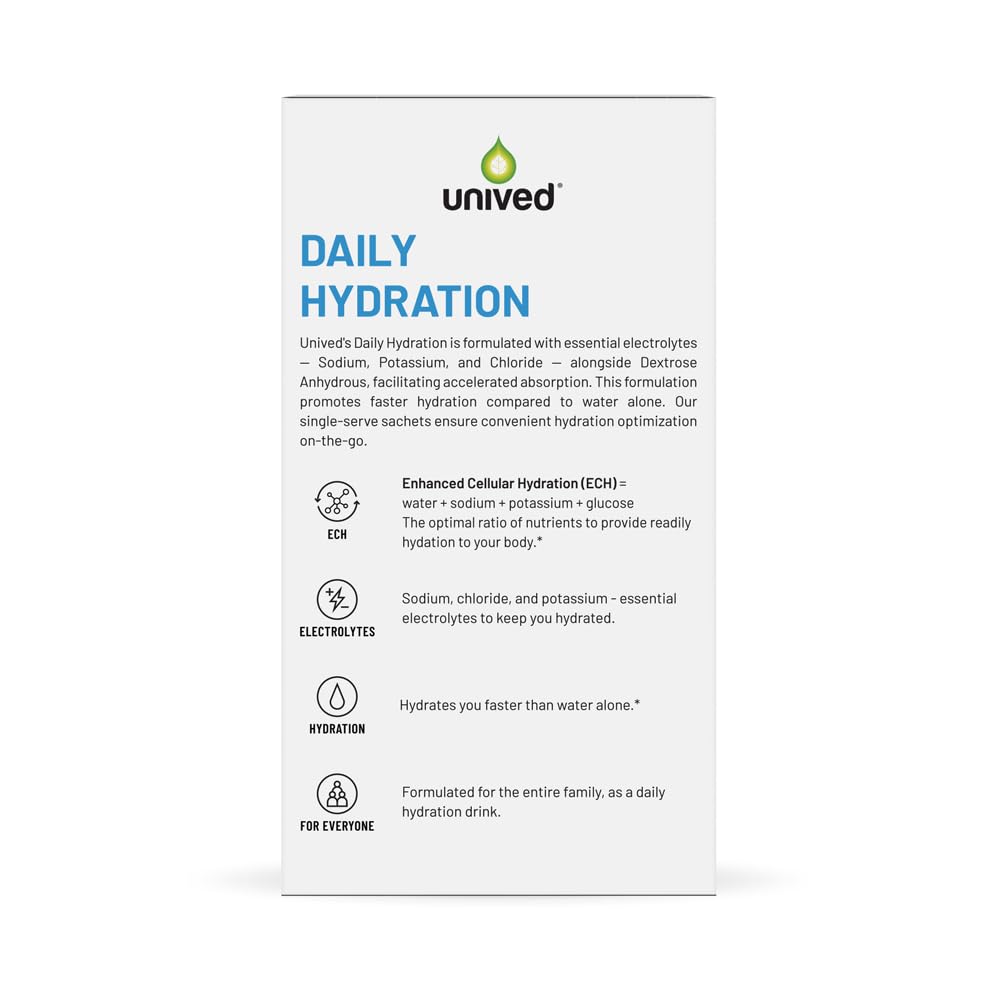 Zephivo Unived Daily Hydration – Enhanced Cellular Hydration (ECH) with Electrolytes, Supports Athletic Performance, Daily Wellness, and Optimal Fluid Balance – Family-Friendly, 20 Sachets