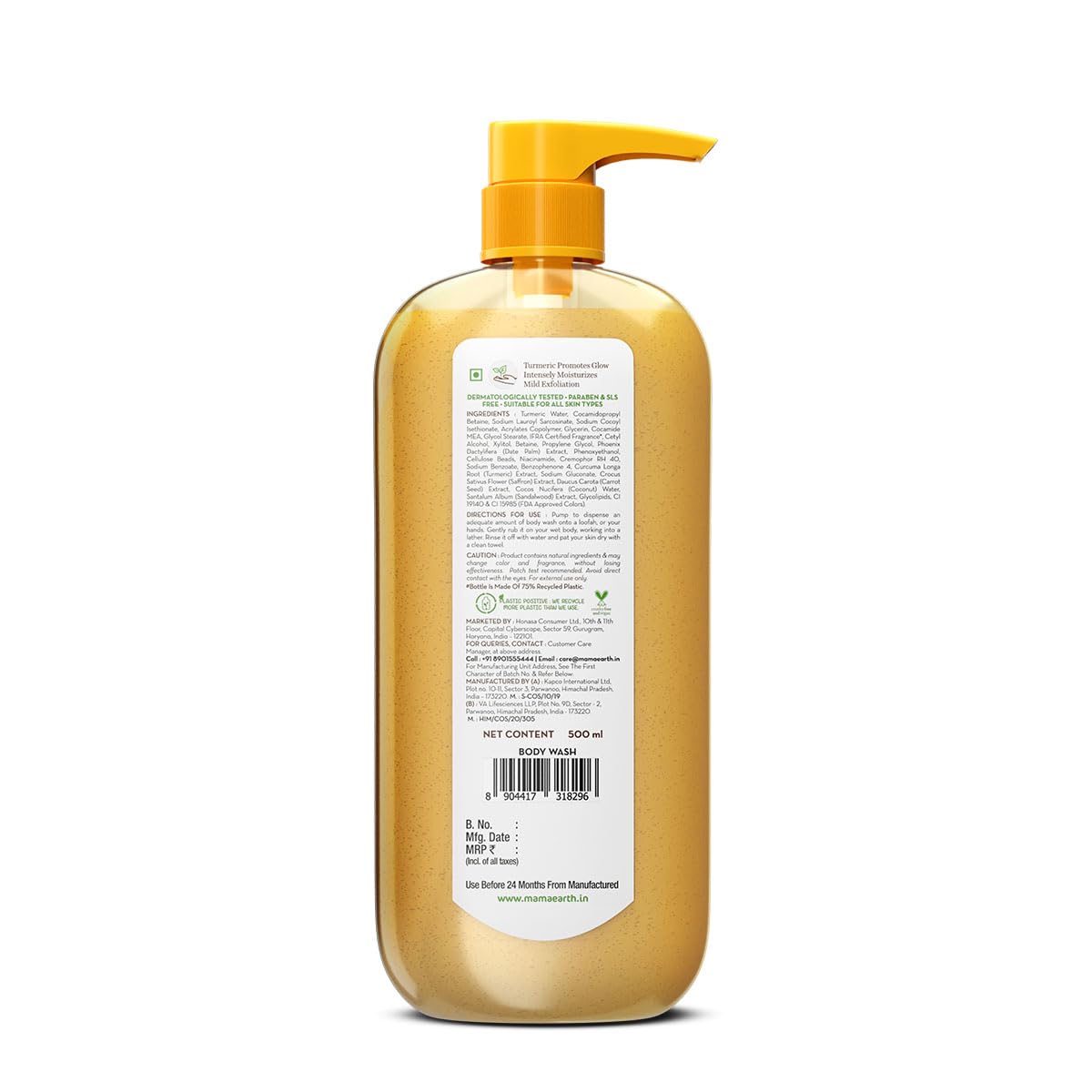 Mamaearth Ubtan Moisturizing Body Wash with Turmeric & Comforting Sandalwood Scent for Tan Removal 500ml | Intensely Moisturizes | Long Lasting Fragrance | Mild Exfoliation | All Skin Types | Soft & Smooth Skin