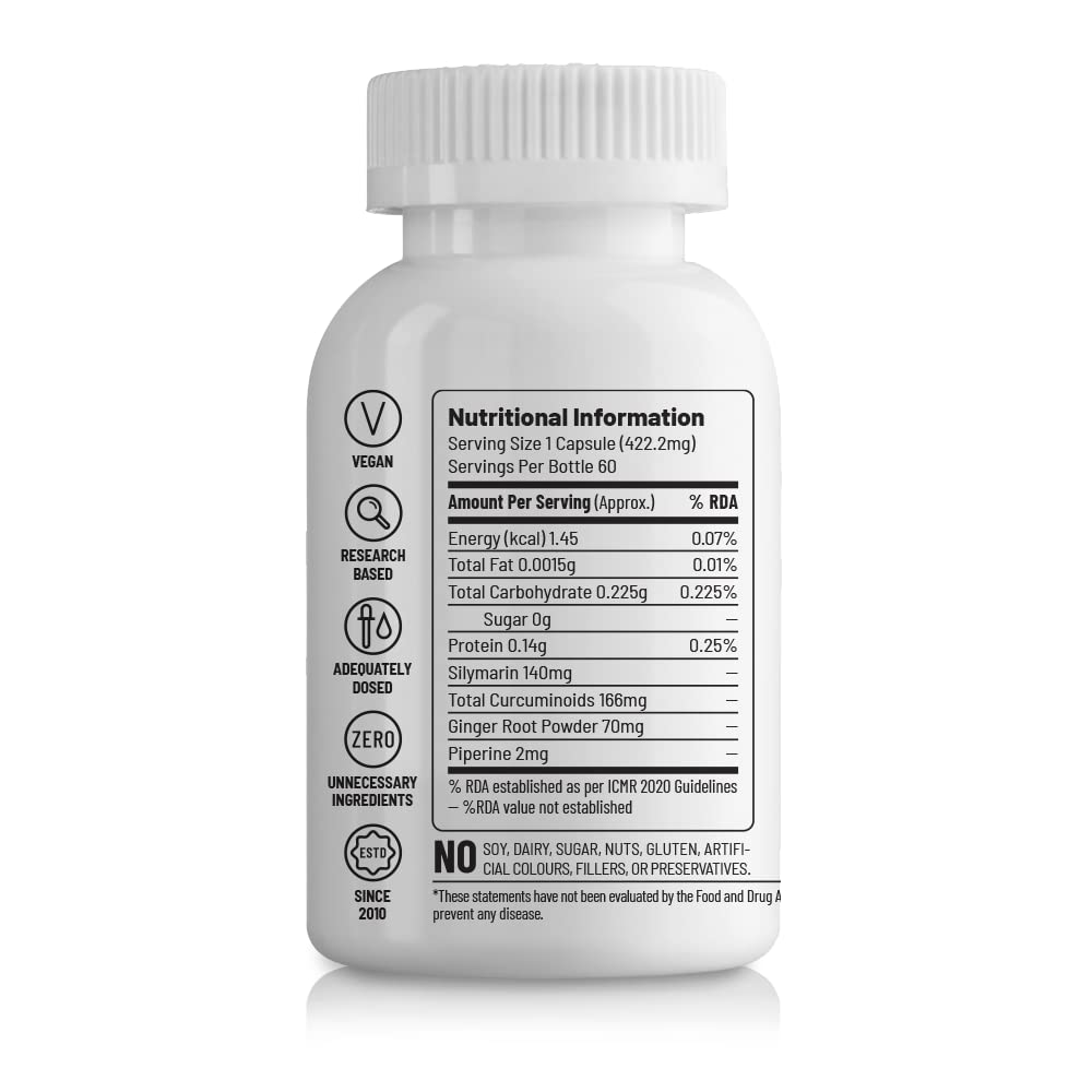 Zephivo Unived Liver Health with Milk Thistle, Curcumin, & Ginger, Supports Liver Health & Detoxification, 60 Servings, 60 Vegan Capsules
