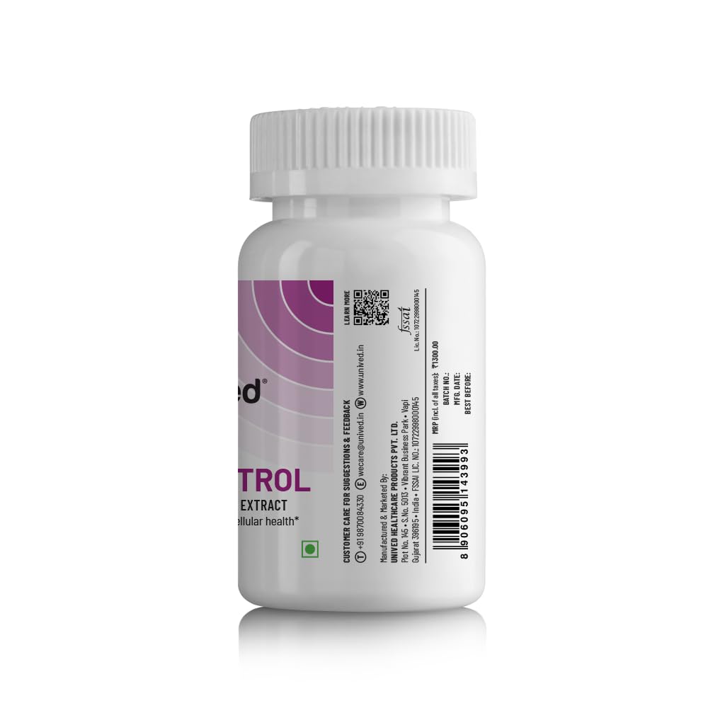 Zephivo Unived Trans-Resveratrol 500mg from Grape Skin Extract for Cellular Health & Healthy Ageing, Natural & Vegan, One Month Supply