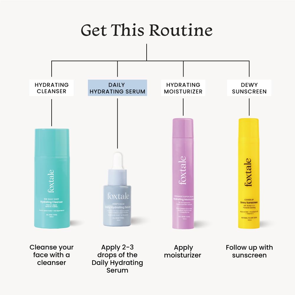 FoxTale Hyaluronic Acid Serum For Plump,Glowing Skin With Vitamin B5,Betaine|Intense 24-Hour Hydration,Brightening|Reduction In Fine Lines&Inflammation|For Dry,Sensitive Skin|Men&Women - 30 Ml