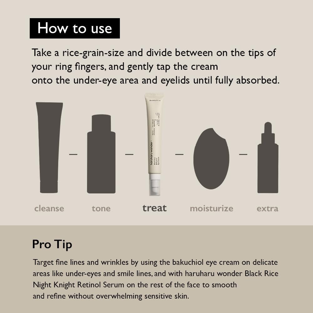 Haruharu Wonder Black Rice Bakuchiol Eye Cream 20ml | Anti-Aging, Wrinkle Care, Natural Retinol Alternative | Cruelty Free, EWG-Green