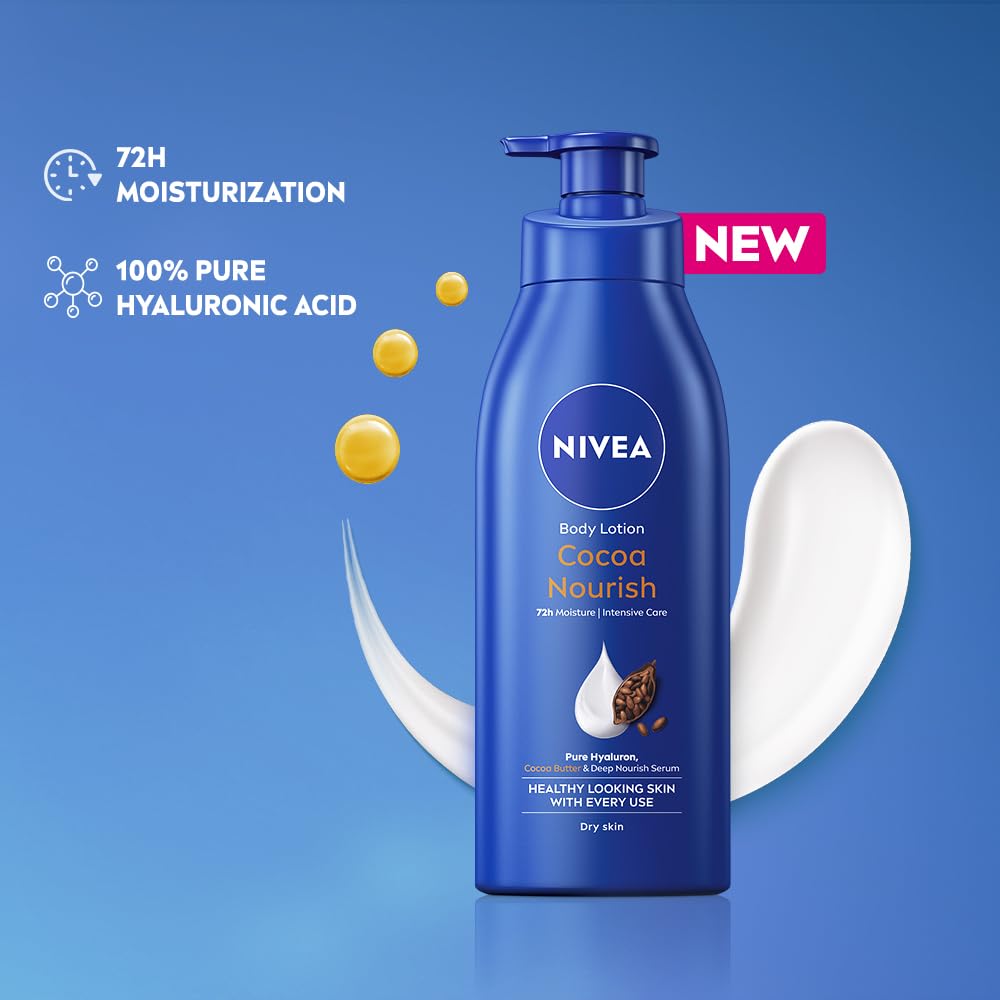 NIVEA Cocoa Nourish 400ml Body Lotion with Deep Moisture Serum| 48 H Moisturization | With Cocoa Butter & Coconut Oil | Non Greasy & Healthy Looking Skin |For Very Dry Skin