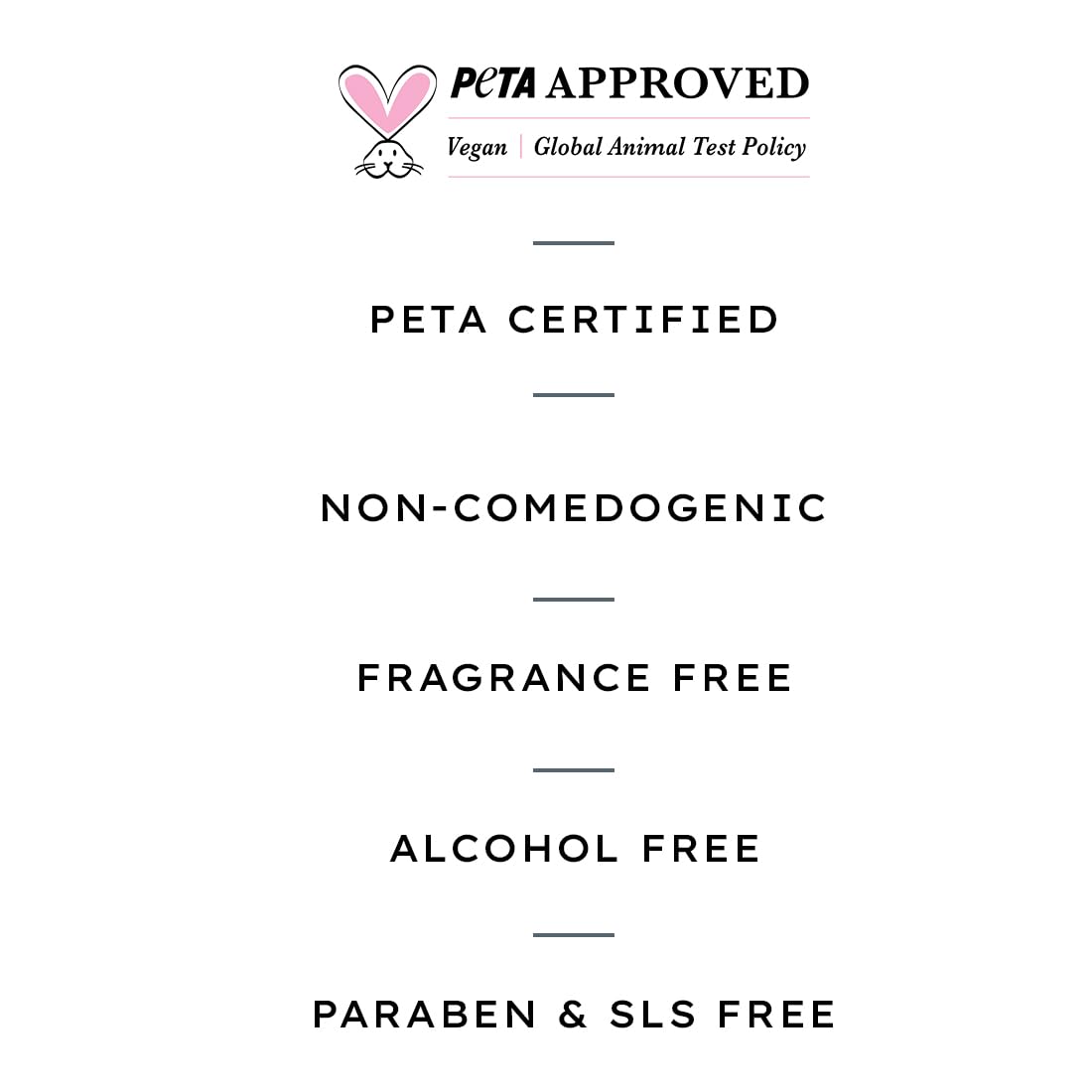 PETA certification labels on a white background