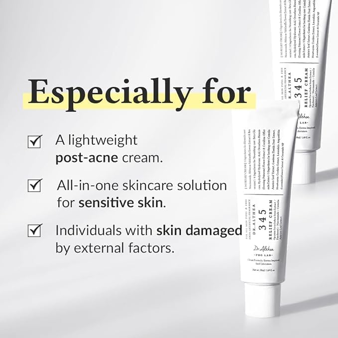 Dr.Altheas 345 Relief Cream, Daily Skin Care Face Moisturizer Korean Intensive Repair & Soothing Acne, Oily, Sensitive Skin Cream with Niacinamide, Panthenol for All Skin Types, 50ml