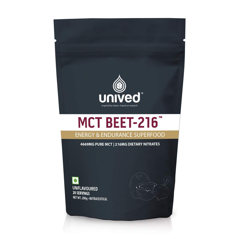 Zephivo Unived MCT Beet-216 | Energy & Endurance Superfood | Pure MCT 4.6g 70/30 C8:C10 & 216mg Dietary Nitrates | Vegan & Keto Friendly | 200g