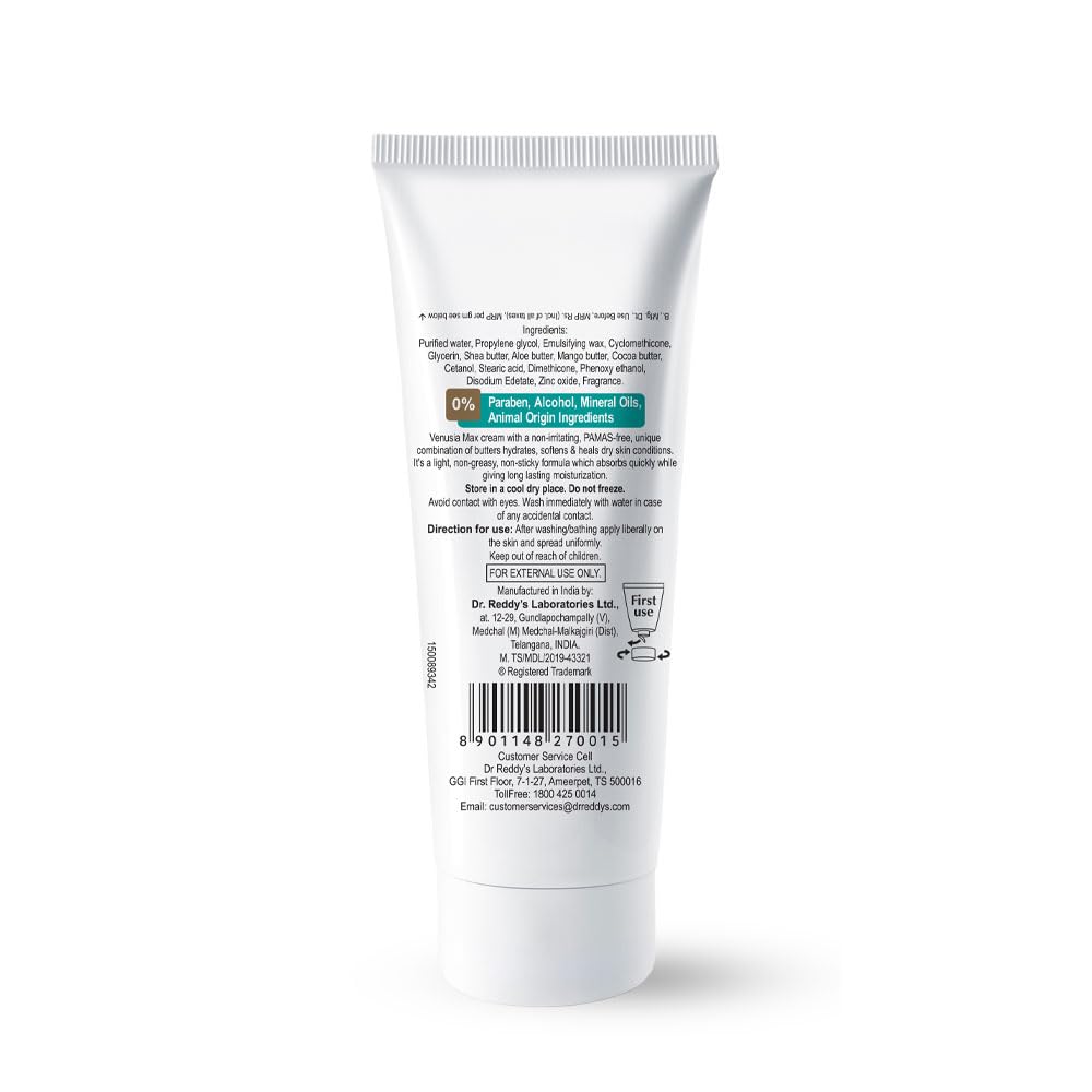 VENUSIA Max Moisturiser For Everyday Use for Dry Skin, Contains Shea Butter, Mango Butter, Aloe Butter & Cocoa Butter. Paraben Free & Non irritant formula, Dermat Recommended, 75g