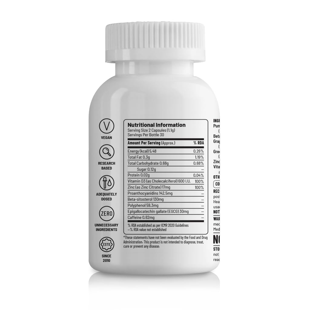 Zephivo Unived DHT Blocker With Beta-sitosterol, Pumpkin Seed Extract, Grape Seed Extract & Zinc | Helps reduce hair fall | Promotes existing hair growth | 60 Vegan Capsules
